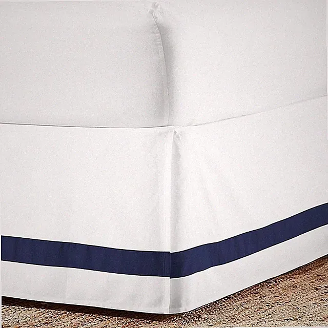 Everhome Bedskirt Emory Hotel Border California King White Navy Tailored 15 Drop