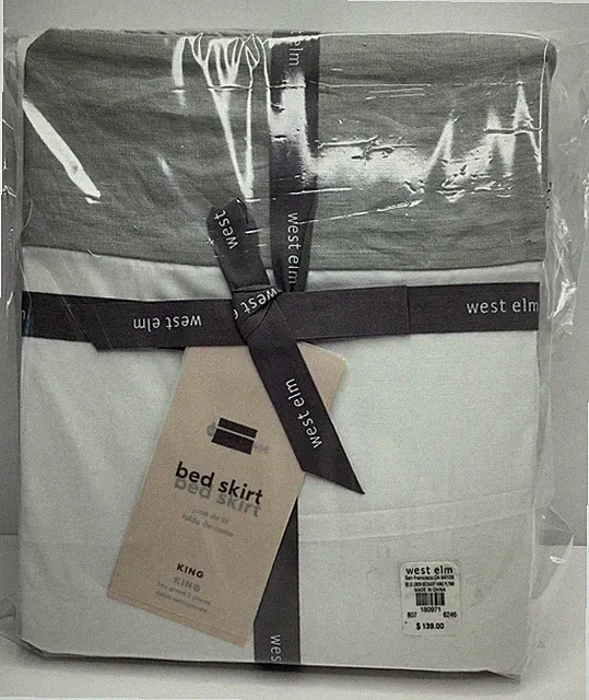 New West Elm 400 TC Organic Sateen King Bed Skirt Pearl Gray/White