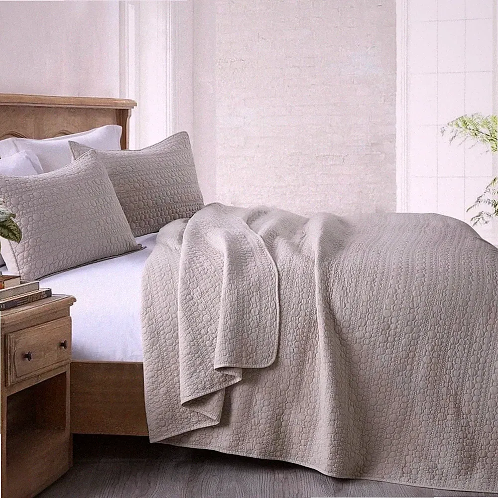 NEW West Elm Beige Stone Print Ultra Soft Queen King Bedding Bedspread Sham Set