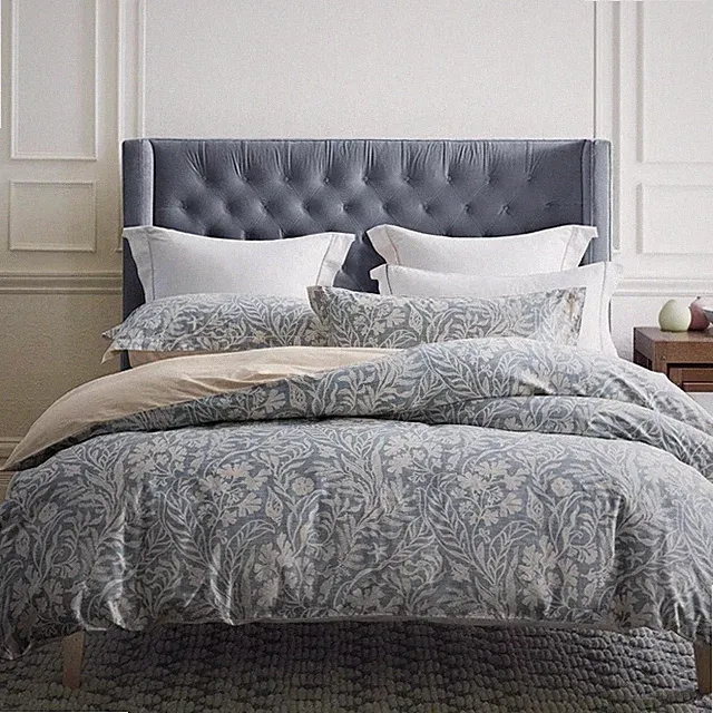 NEW West Elm Blue Cotton Floral Botanical Queen / King Bedding Duvet & Sham Set