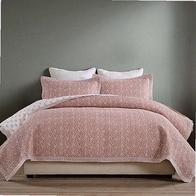 NEW West Elm Blush Botanical Pattern Cotton Queen King Bedding Quilt & Sham Set