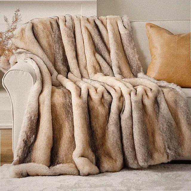 NEW West Elm Boho Brown Faux Fur Thick Mink Throw Blanket Bedding - 60" x 50"