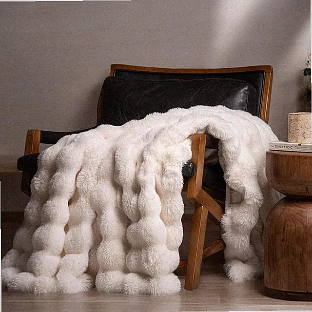 NEW West Elm Boho Ivory Faux Rabbit Fur Plush Throw Blanket Bedding - 50" x 60"