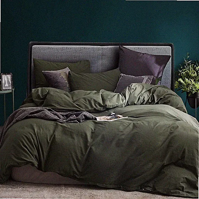NEW West Elm Dark Green 100% Cotton Boho King Size Bedding Duvet Sham Case Set
