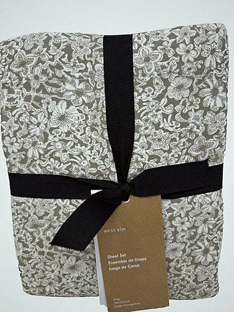 New West Elm Frances Floral KING Sheet Set ~Elm~ Pottery Barn