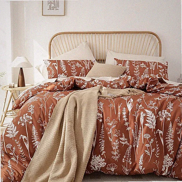 NEW West Elm Red Queen Size Comforter Botanical Print Bedding & Sham Case Set