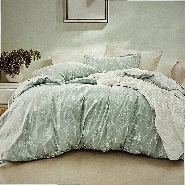 NEW West Elm Sage Green Floral Botanical Comforter & Pillow Sham Bedding Set / 3