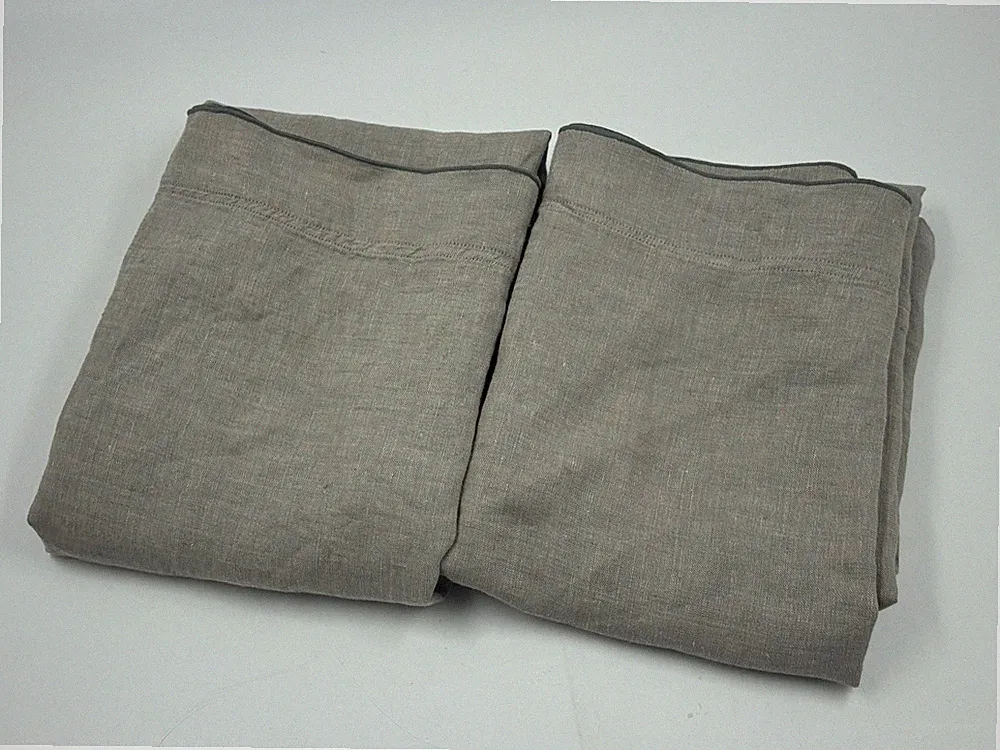 New West Elm Set/2 King European Flax Linen Merrow Edge Pillowcases, Warm Gray