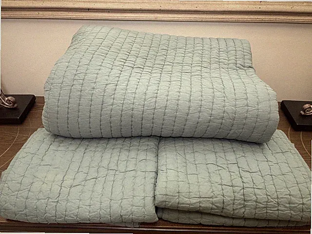 West Elm Airy Cotton Voile Solid Quilt F/Q + 4 STANDARD SHAMS-BLUE HAZE