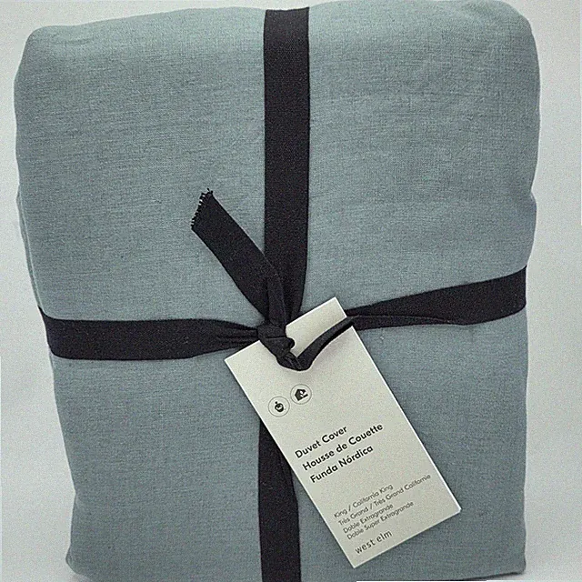 West Elm Belgian Flax Linen King Cal/King Duvet Cover Ocean Blue New