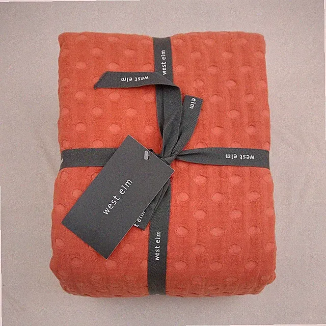 West Elm Cotton Blanket Grid Dot Gauze KING Lightweight - Soft Coral Orange Rust