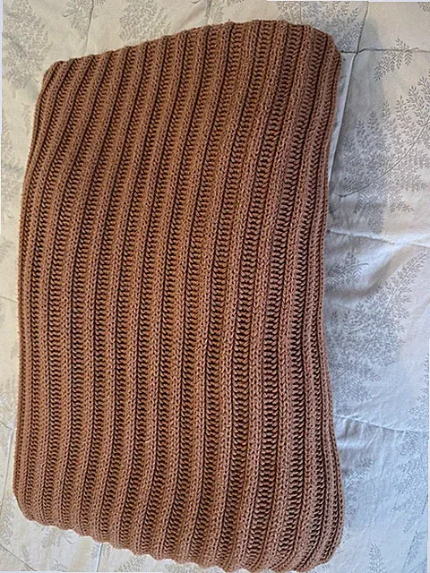 West Elm Cotton Ribbed Knit Throw Blanket 50”x 70” Brown Cafe Au Lait