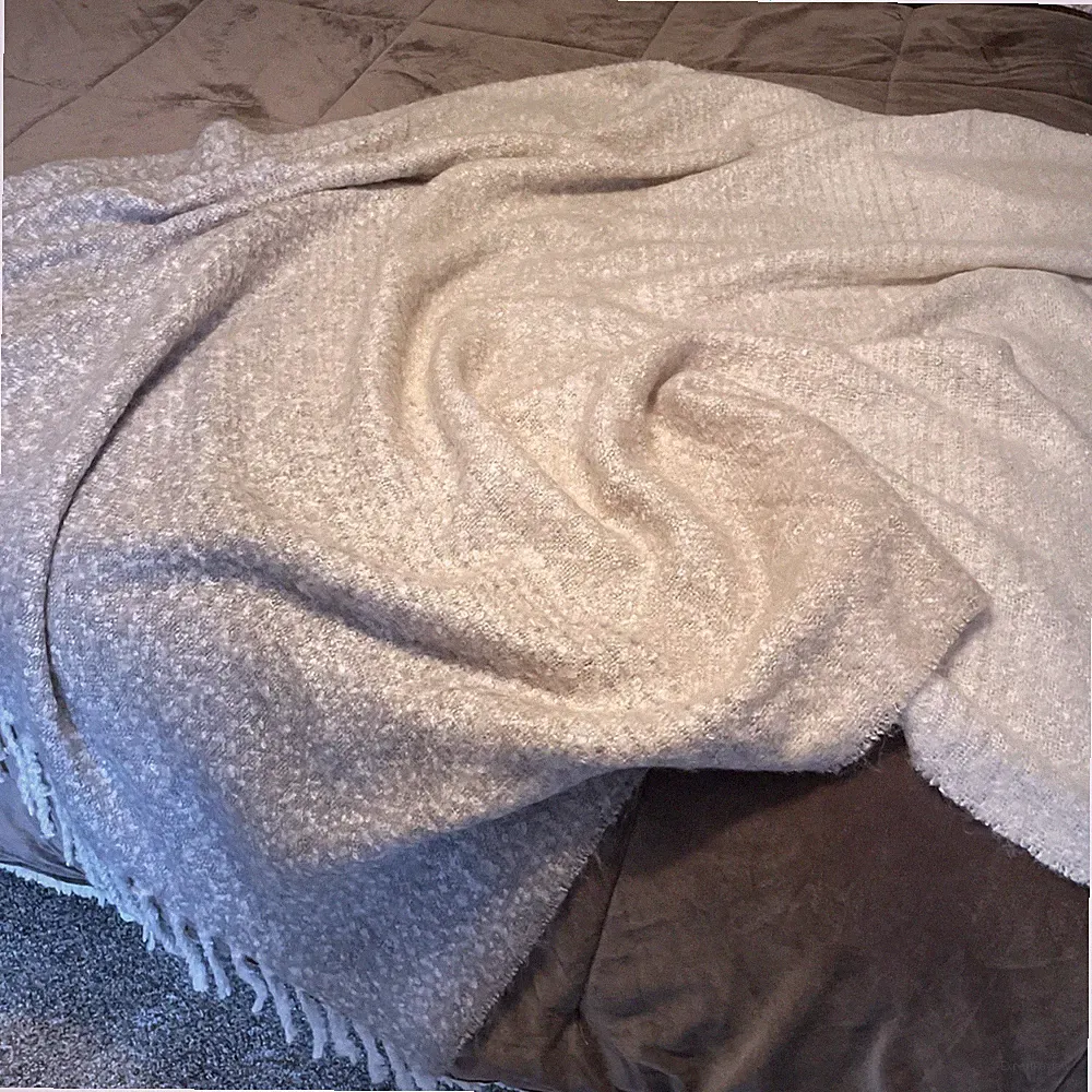 West Elm Cozy Soft Throw Blanket 50"x60" Gray Beige Ivory Ombre Fringe Neutral