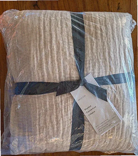 west elm European Flax Linen Blanket -King-Camel - NWT