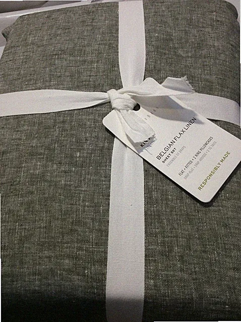 West Elm European Flax Linen Queen Sheet Set NWT Celadon Melange Green Solid