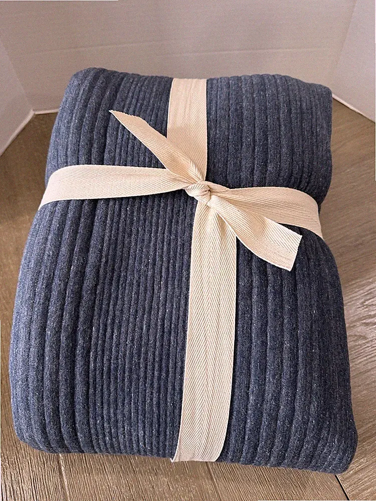 West Elm Linear Duvet Cover Full Queen Midnight Blue Jersey FLAW