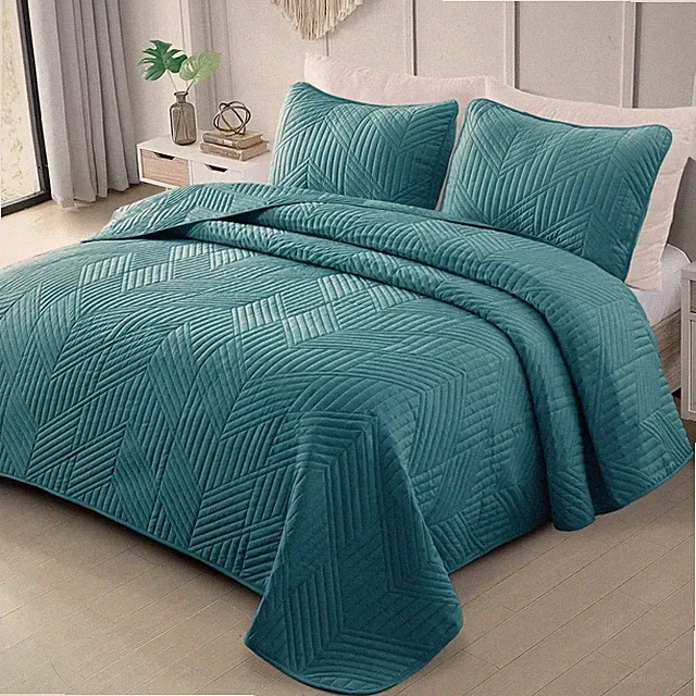 West Elm Teal Lightweight California King Quilt Bedding Set Oversized Washable