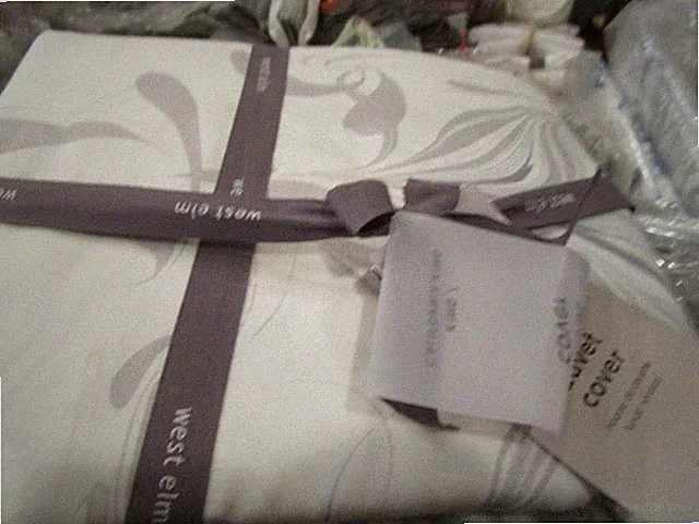 West Elm Tencel Feathered Marble duvet King 2 King Shams Frost Gray New