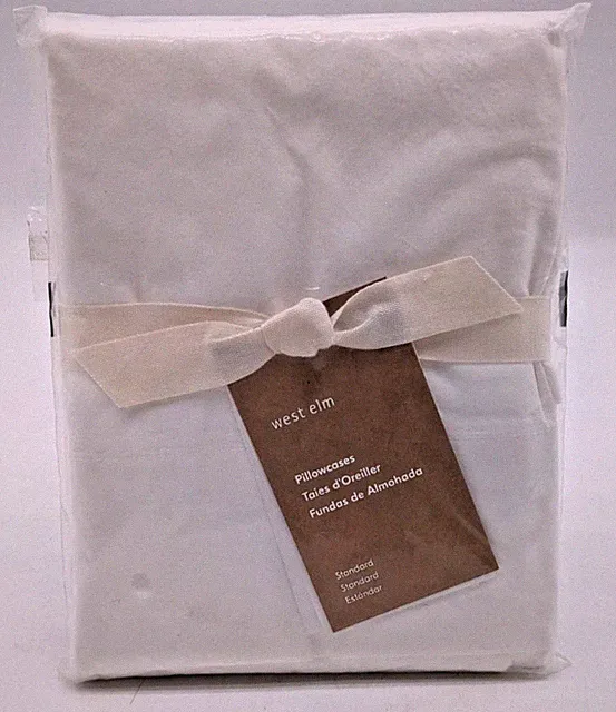WEST ELM WHITE COTTON PILLOWCASES STANDARD